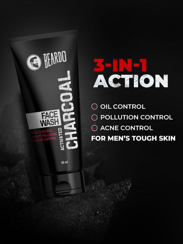 Beardo Activated Charcoal Face Wash for men, 50ml | For Deep Pore Cleaning and Removes Dirt | face wash for acne and pimples | face wash for oily skin